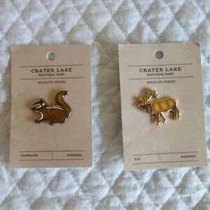 Two New CRATER LAKE National Park Wildlife Series Lapel Pins – Chipmunk / Elk